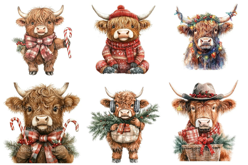 Christmas Highland Cow Clipart Bundle 1 - CraftNest - Digital Crafting and Art