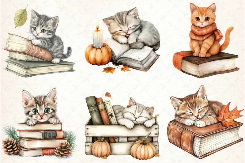 Cat and Book Fall Clipart Bundle - CraftNest - Digital Crafting and Art