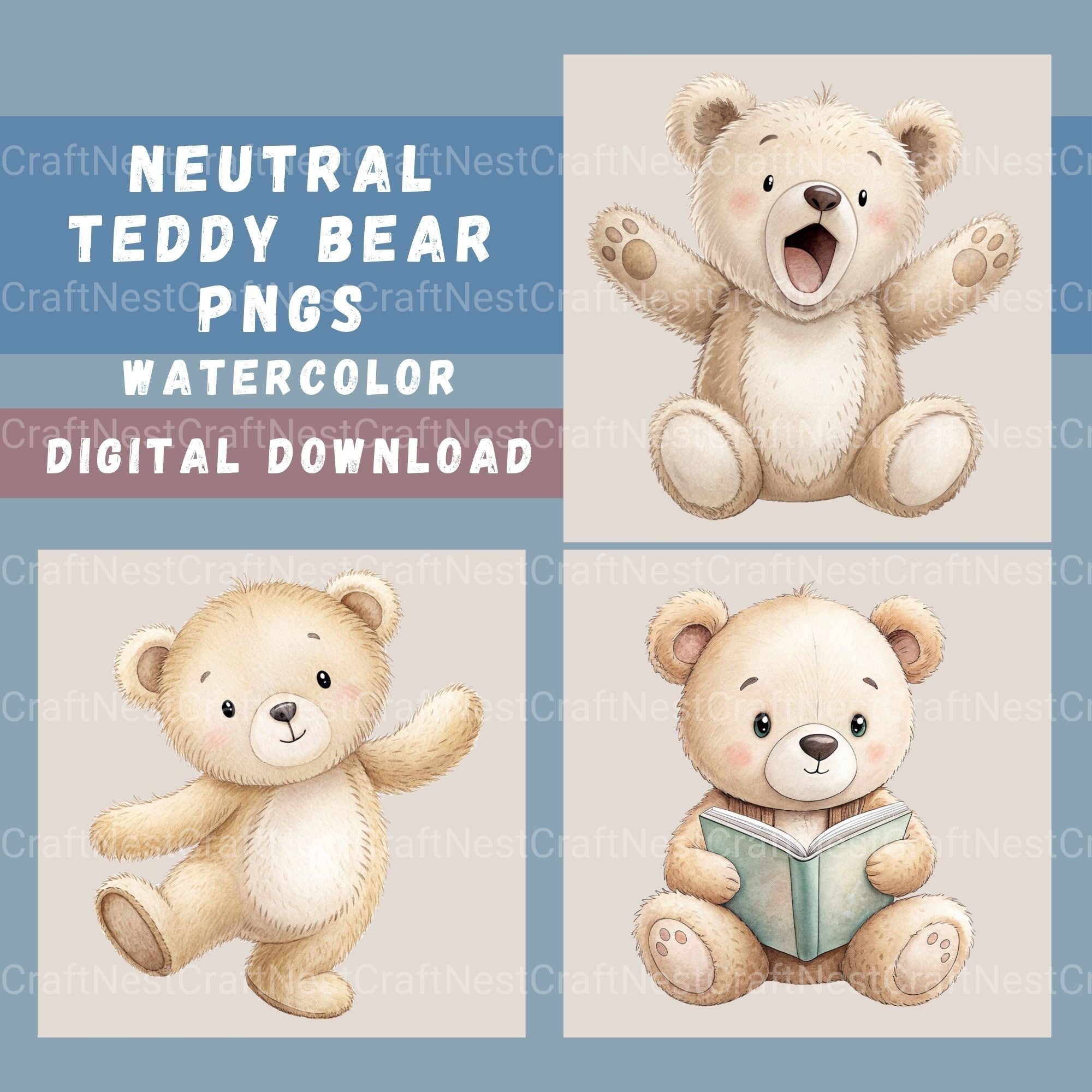Neutral Bears Clipart Bundle