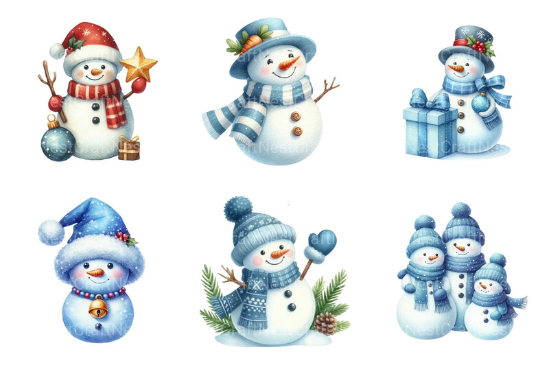 Christmas Snowman Blue Family Winter Clipart Bundle - CraftNest - Digital Crafting and Art
