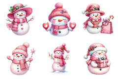 Festive Pink Snowman Christmas Clipart Bundle - CraftNest - Digital Crafting and Art