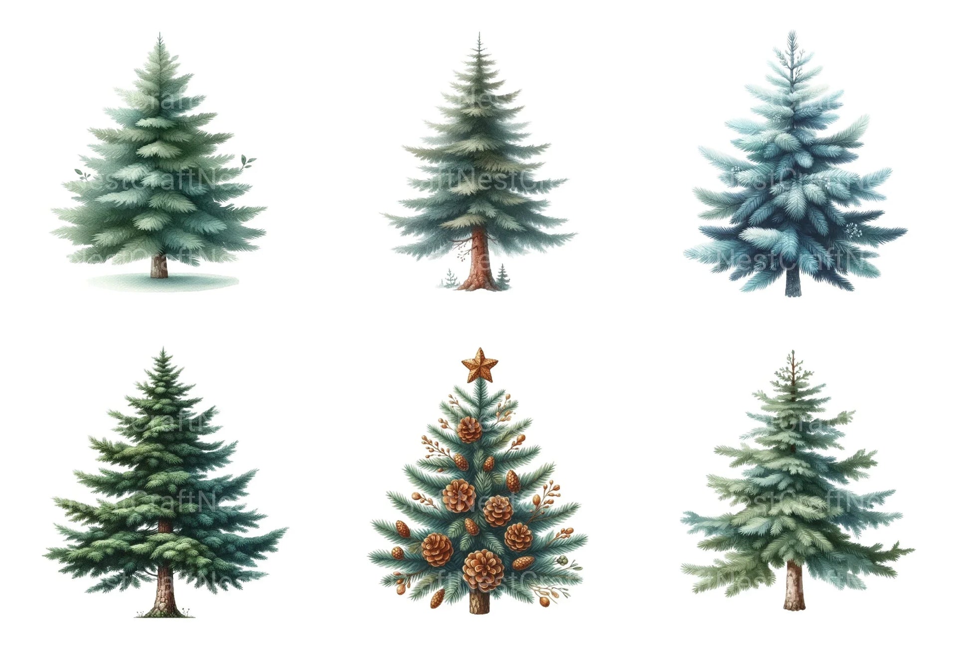 Christmas Pine Trees Clipart Bundle - CraftNest - Digital Crafting and Art