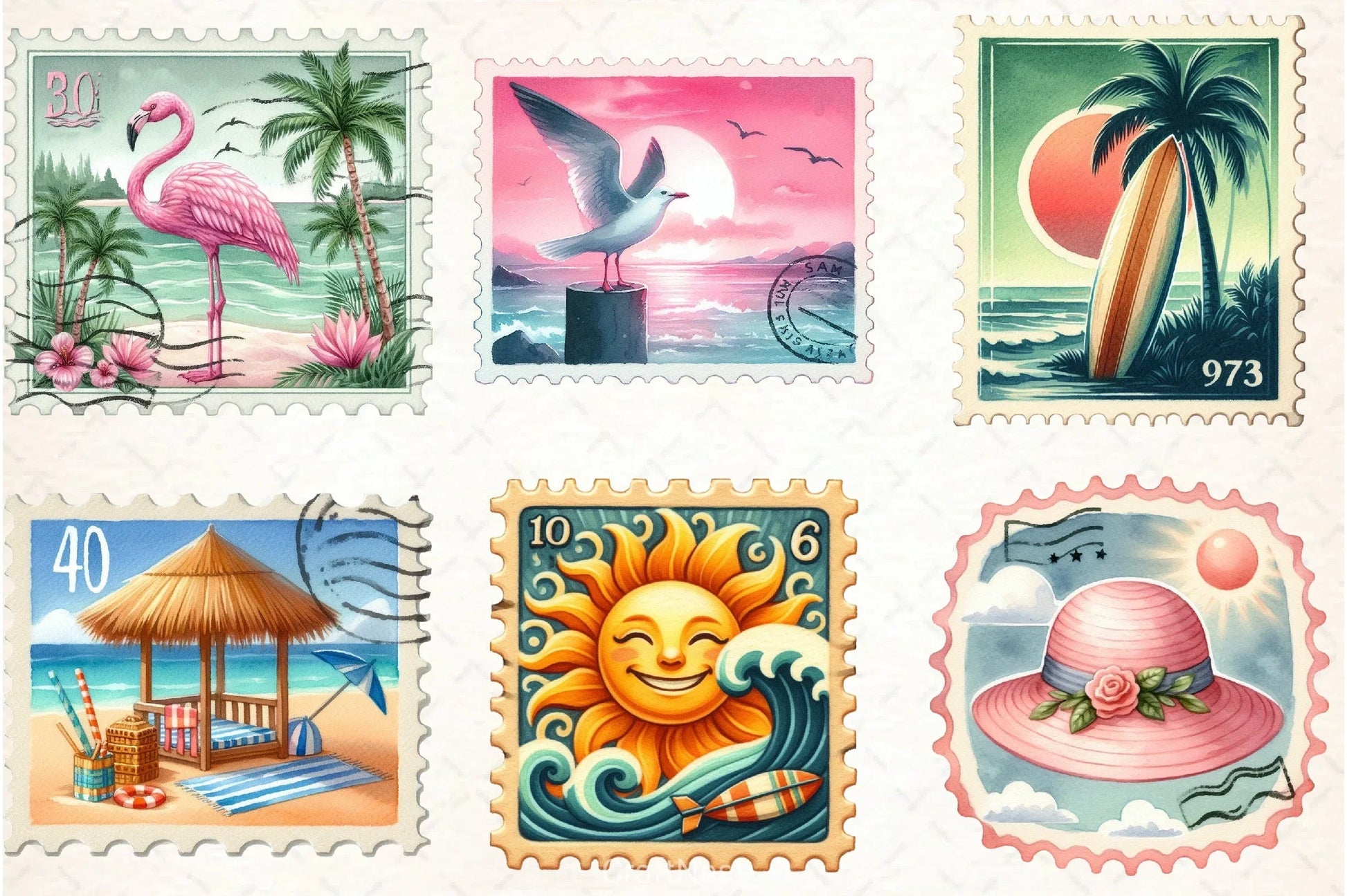 Retro Summer Postage Clipart Bundle 2 - CraftNest - Digital Crafting and Art