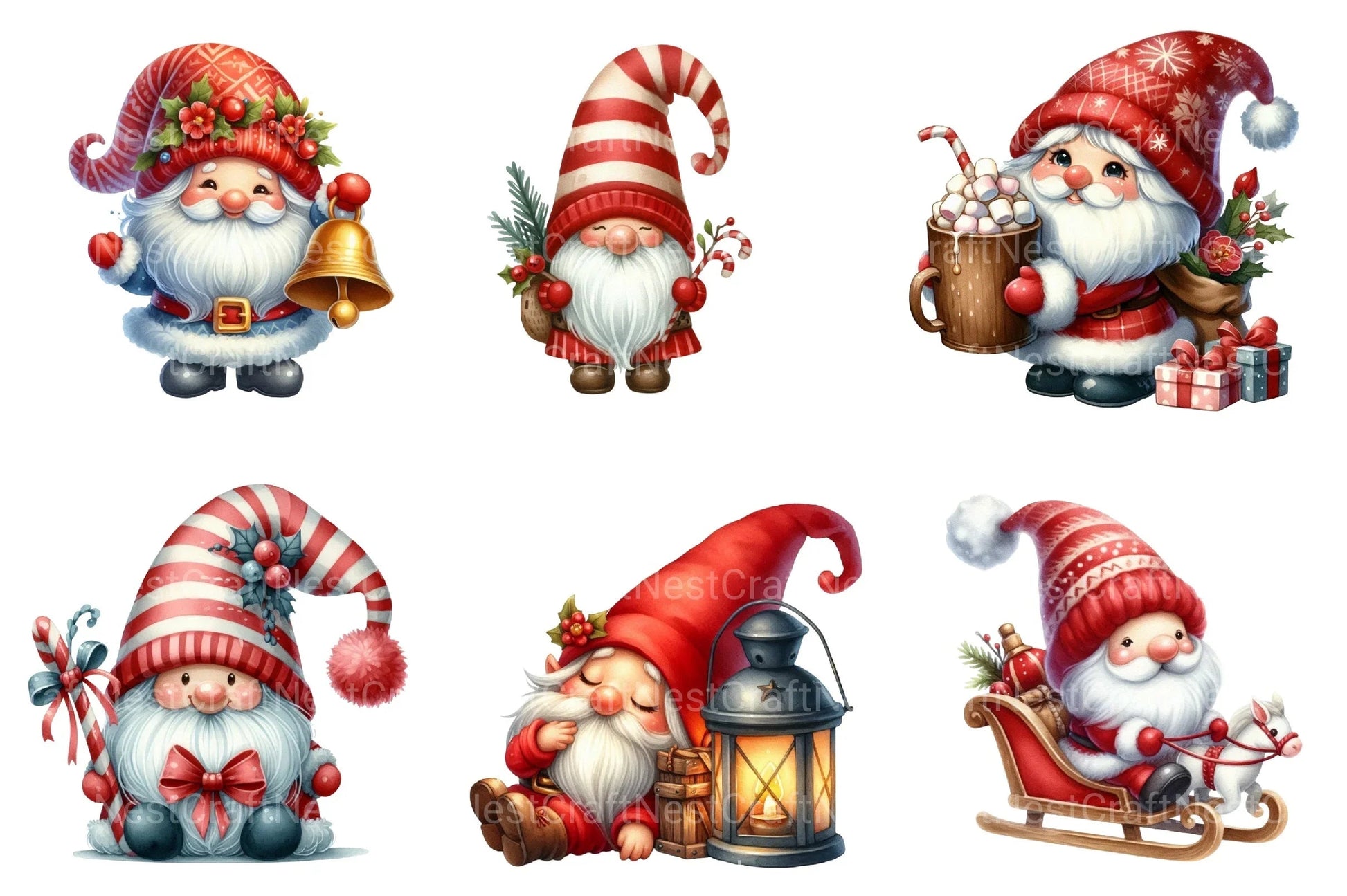 Christmas Gnomes Clipart Bundle: Red & White Festive Fun - CraftNest - Digital Crafting and Art