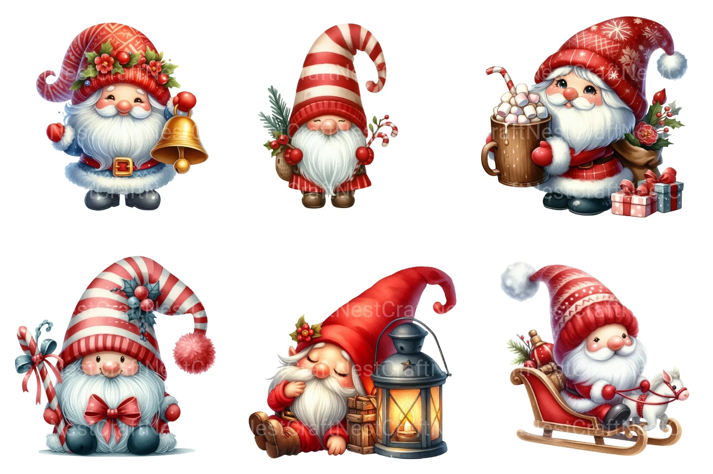 Christmas Gnomes Clipart Bundle: Red & White Festive Fun - CraftNest - Digital Crafting and Art