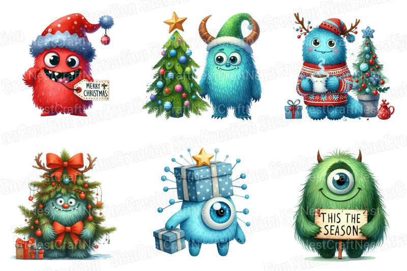 Christmas Monster Clipart Bundle: Transparent Graphics - CraftNest - Digital Crafting and Art