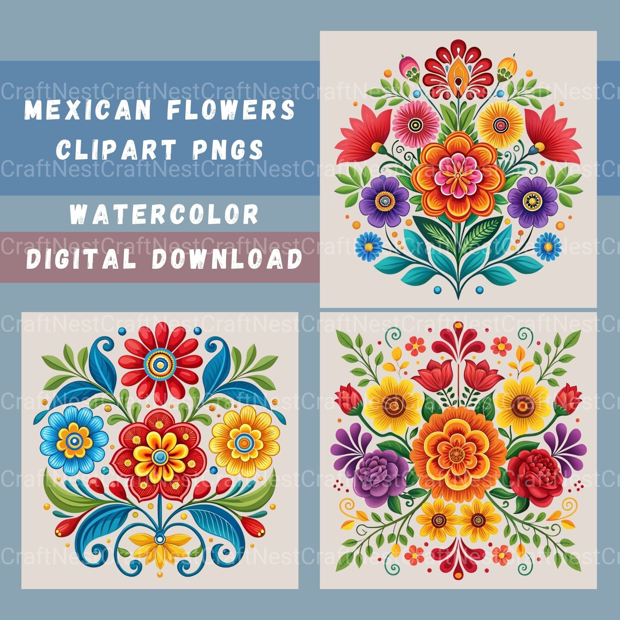 Mexican Flowers 3 Clipart Bundle