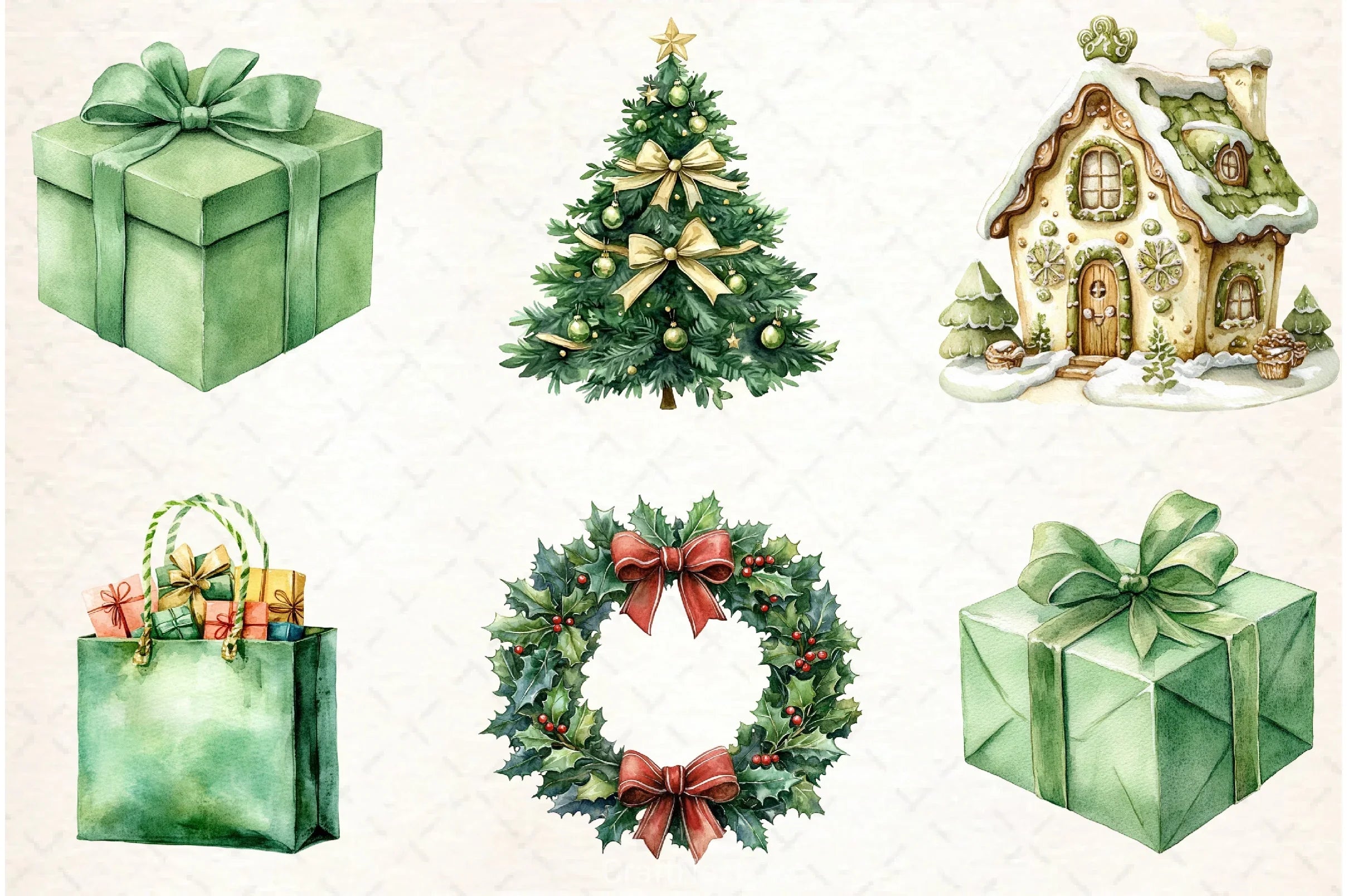 Vintage Green Christmas Clipart Bundle - CraftNest - Digital Crafting and Art