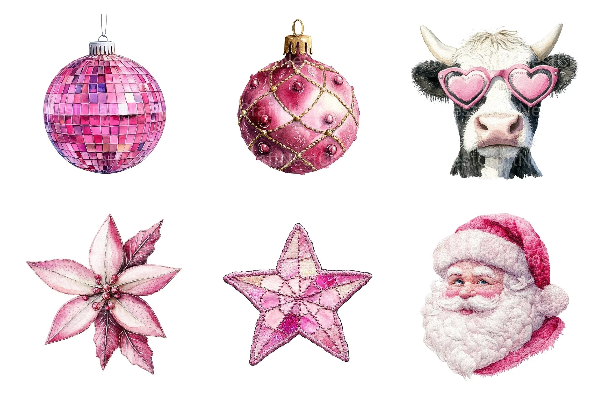 Pink Girly Christmas Embroidered Patch Clipart Bundle - CraftNest - Digital Crafting and Art