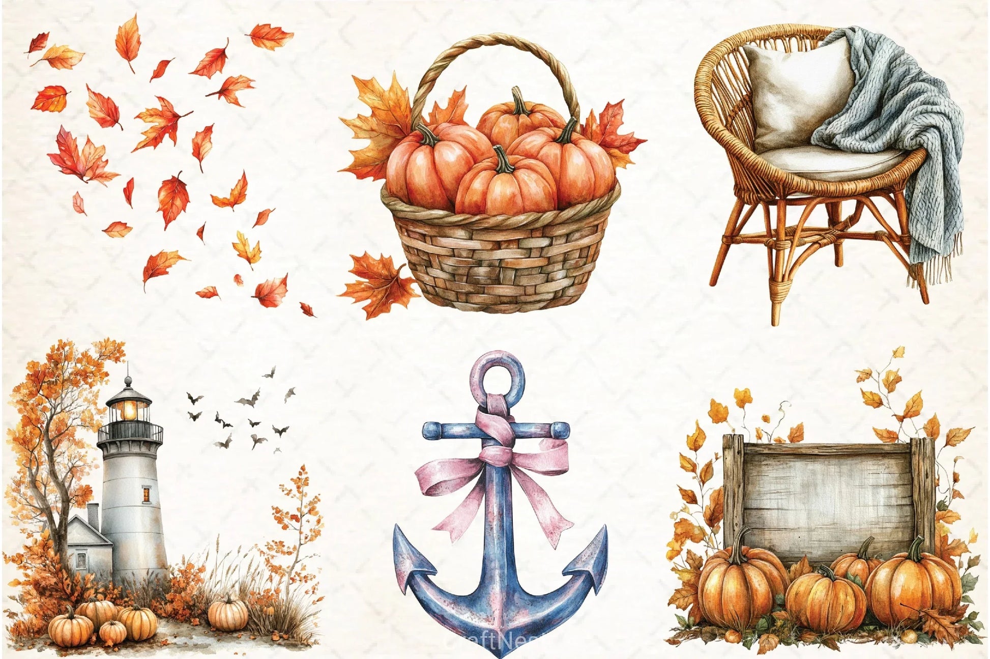 Coastal Autumn Clipart Bundle - CraftNest - Digital Crafting and Art