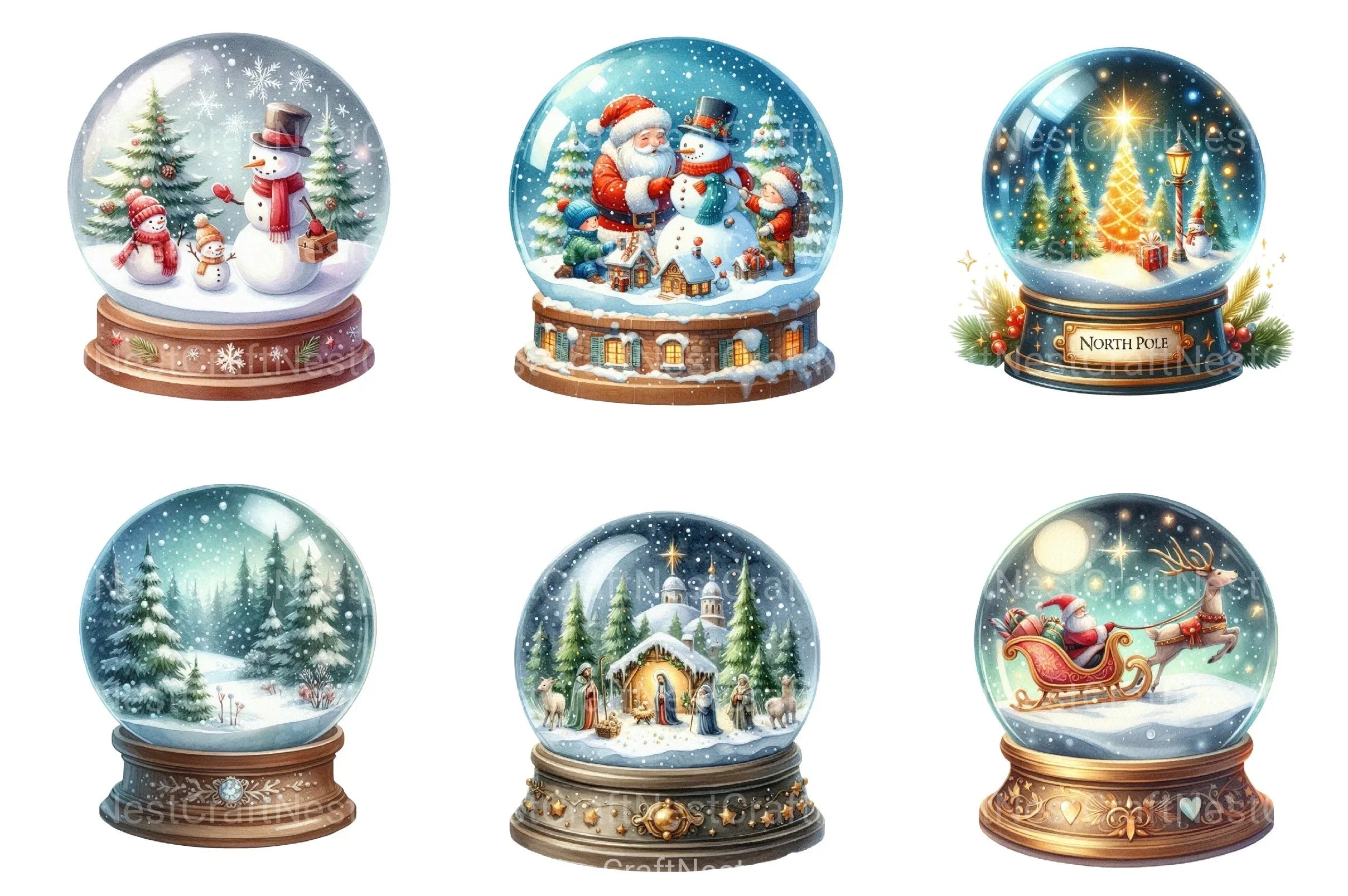 Christmas Snowglobe Village Clipart Bundle - CraftNest - Digital Crafting and Art