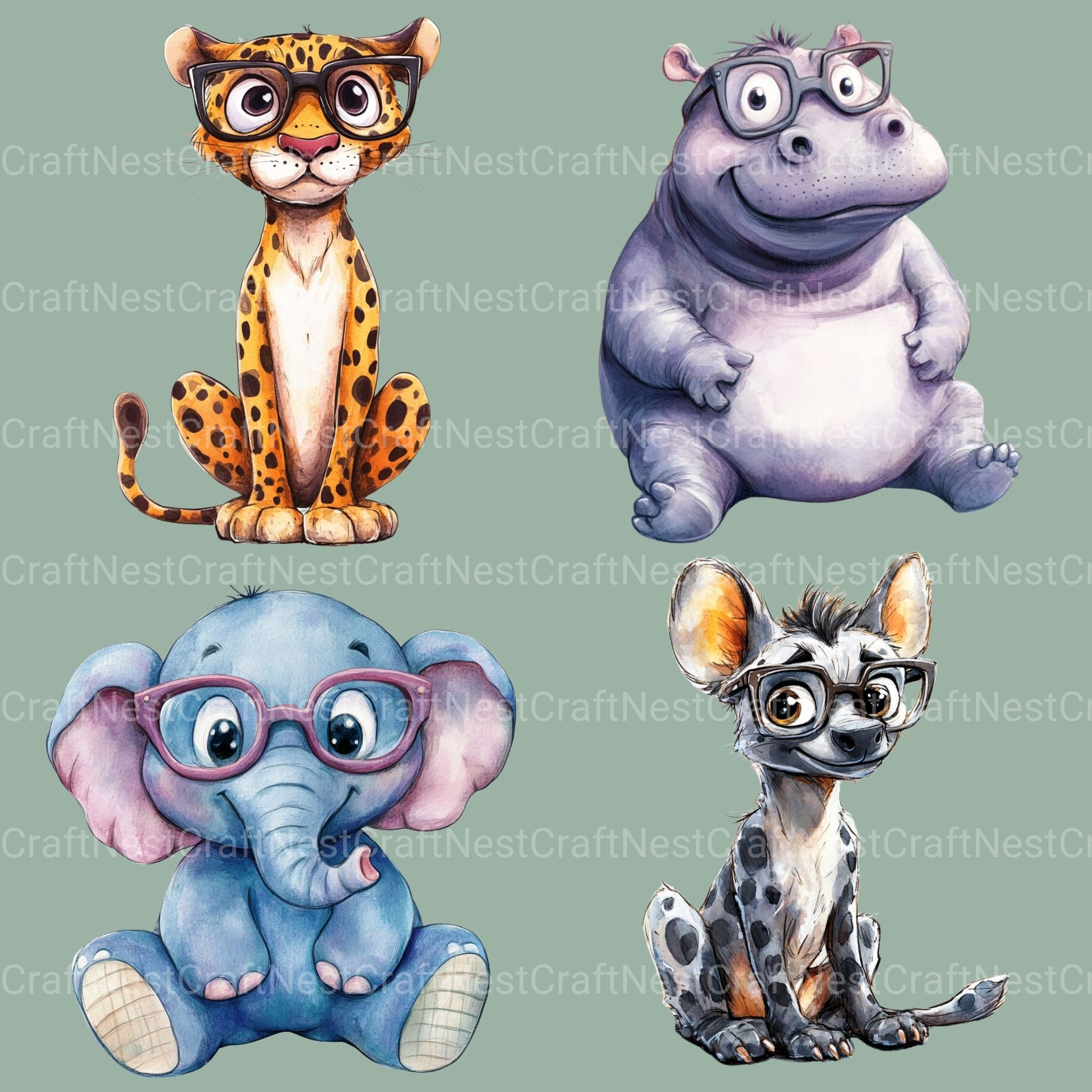 Animals Wearing Glasses Clipart Bundle