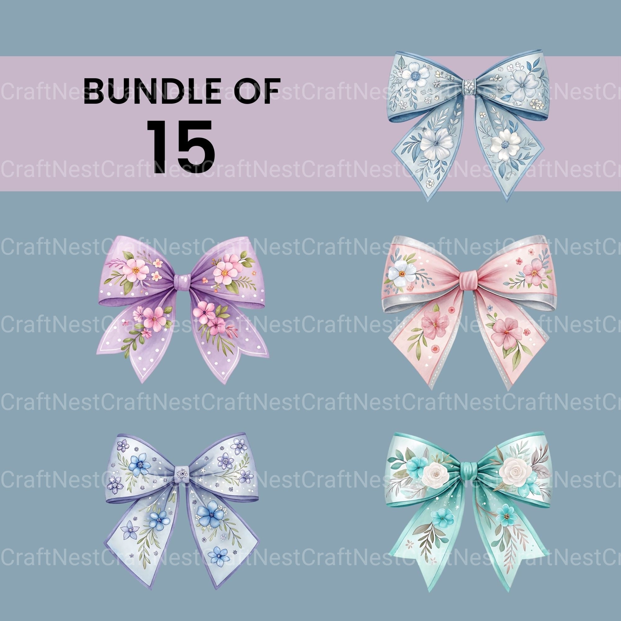 Floral Bows Clipart Bundle