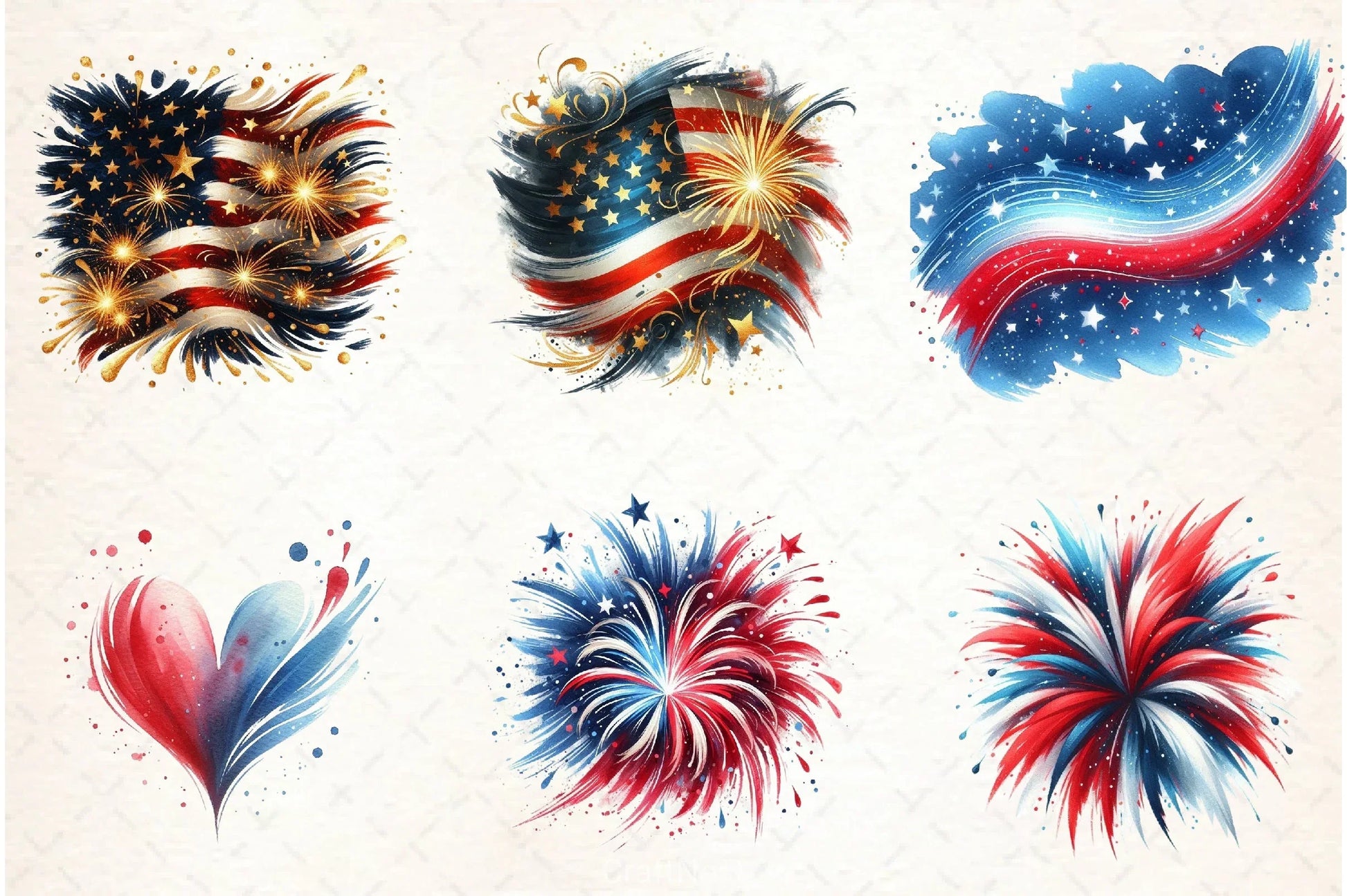 4th of July Brushstroke Clipart Bundle - CraftNest - Digital Crafting and Art