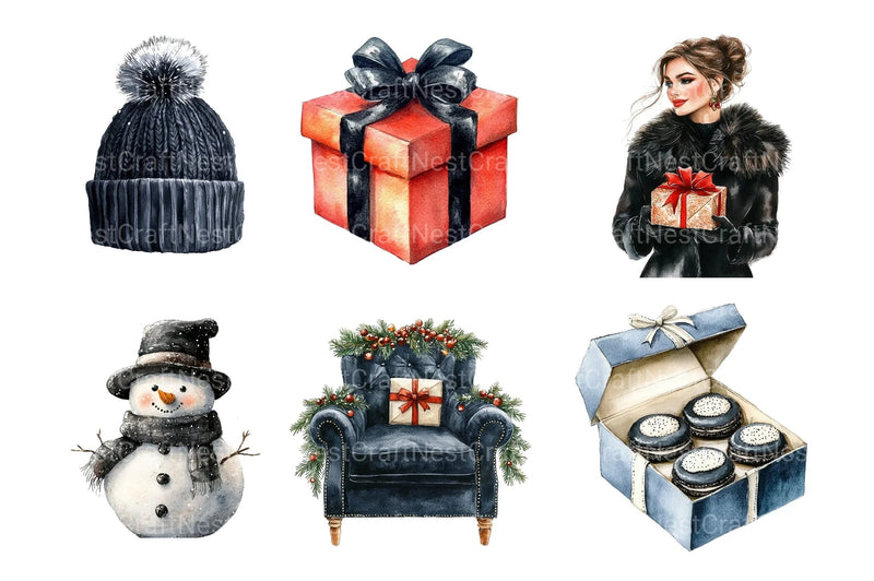 Black & White Christmas Clipart Bundle 1 - CraftNest - Digital Crafting and Art