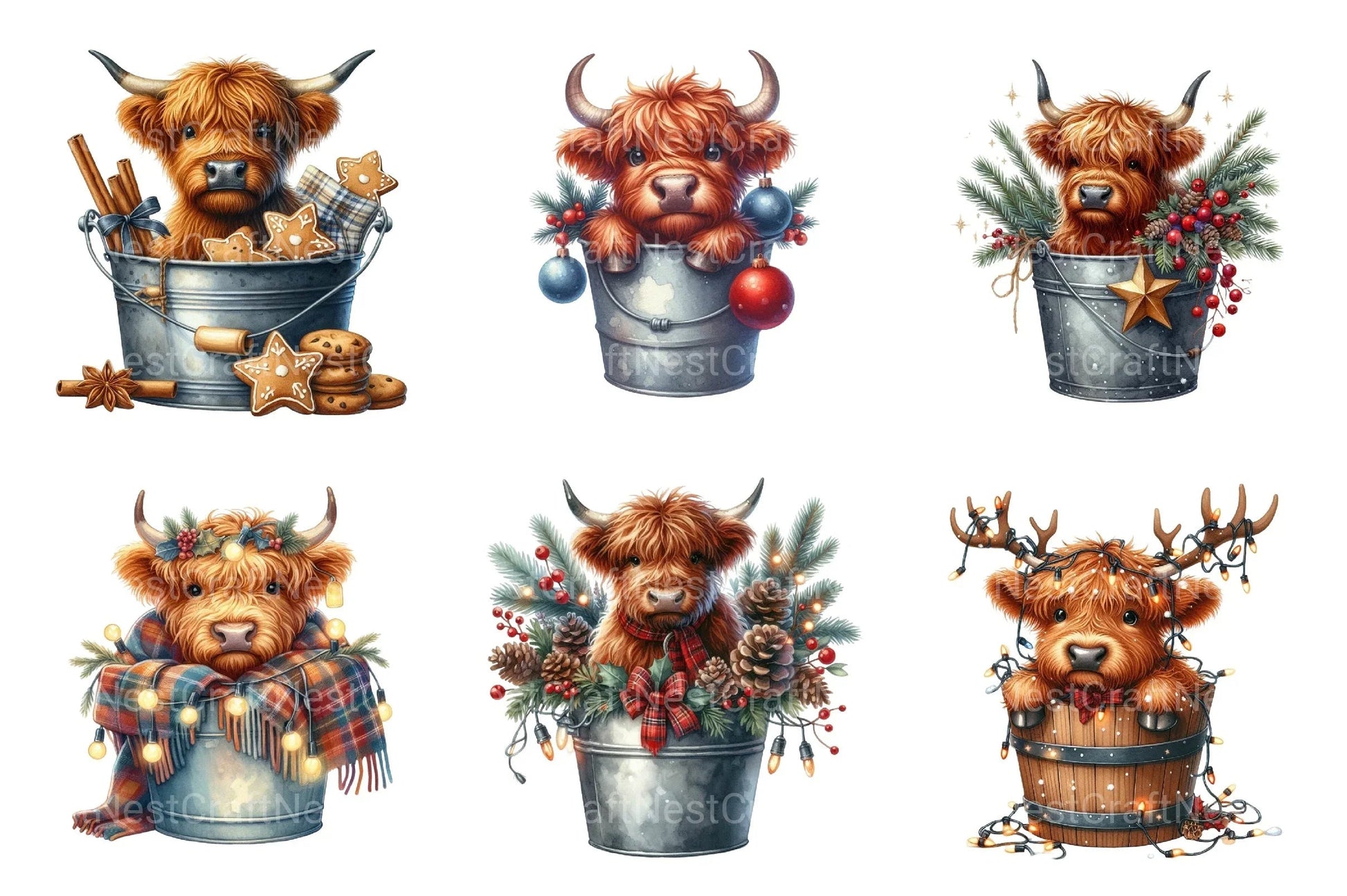 Christmas Highland Cows Clipart Bundle - CraftNest - Digital Crafting and Art