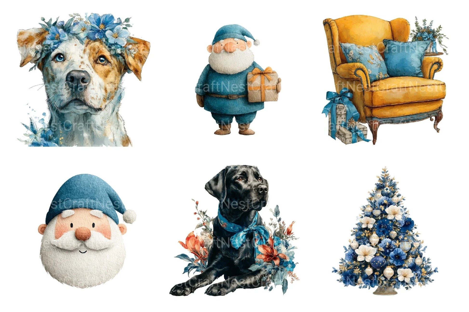 Blue and Gold Christmas Navy Clipart Bundle - CraftNest - Digital Crafting and Art