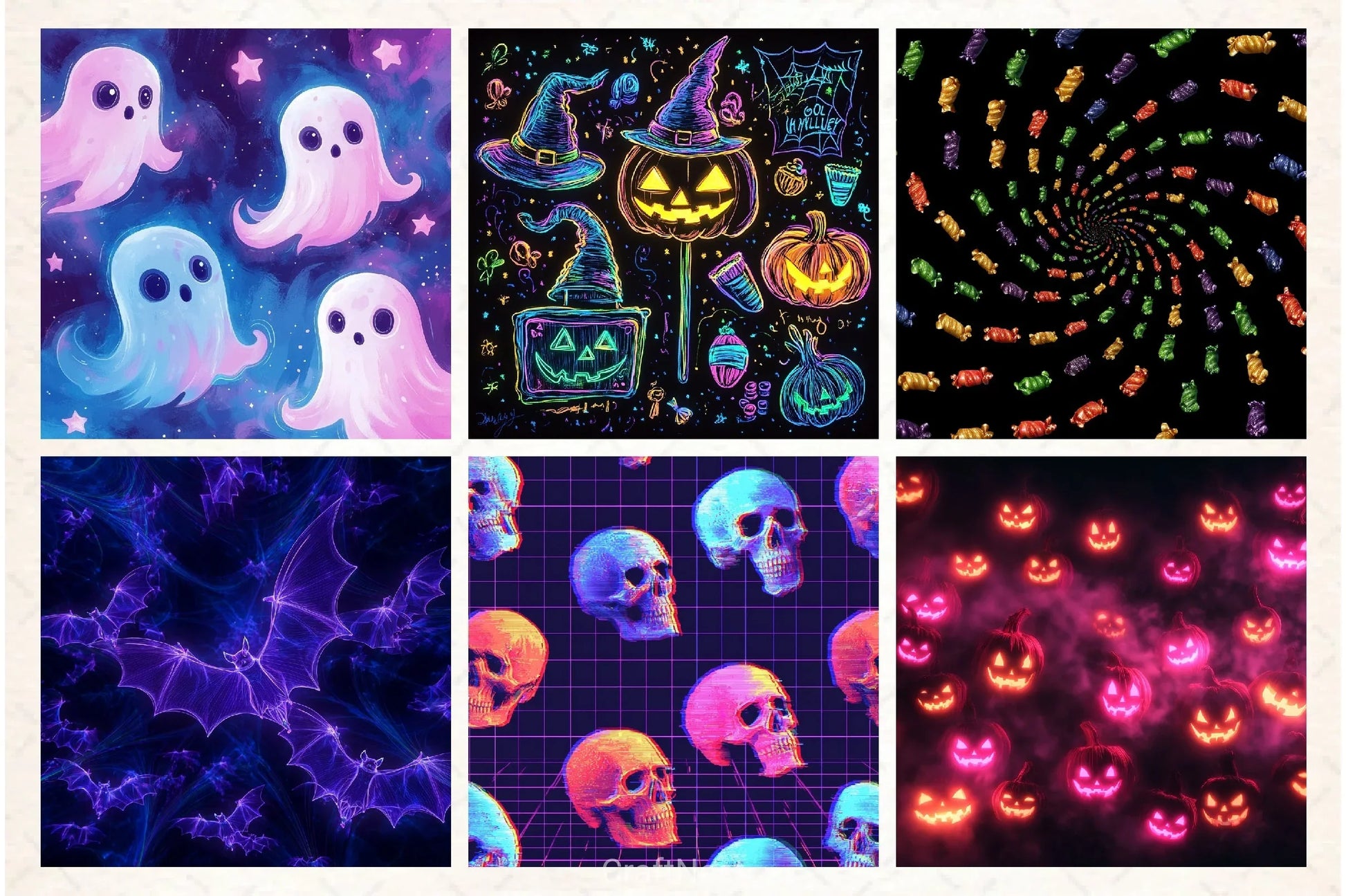 Neon Halloween Digital Paper - CraftNest - Digital Crafting and Art