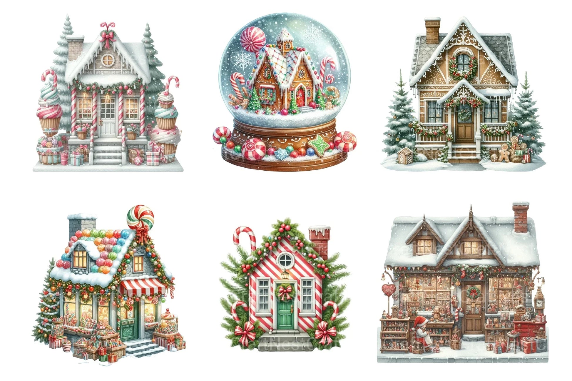 Whimsical Christmas Houses Clipart Bundle - CraftNest - Digital Crafting and Art