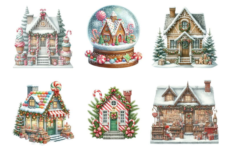 Whimsical Christmas Houses Clipart Bundle - CraftNest - Digital Crafting and Art