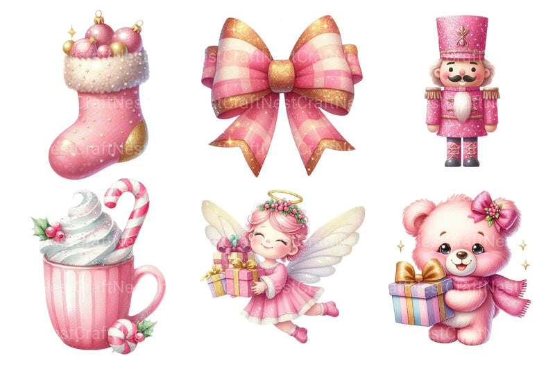 Glitter Pink Christmas Clipart Bundle - CraftNest - Digital Crafting and Art