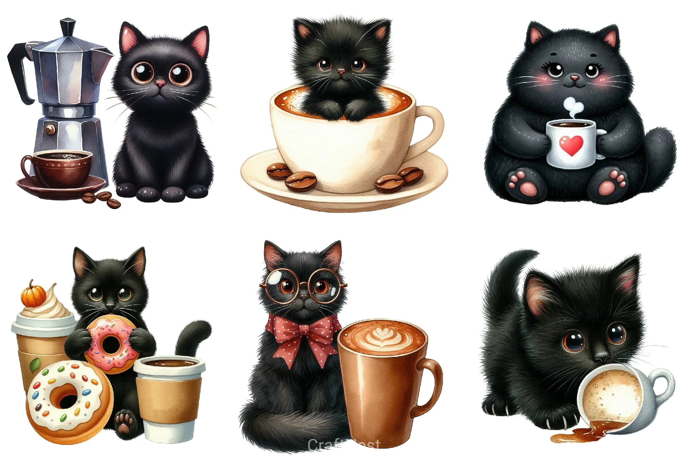 Cat Silhouette Coffee Clipart Bundle - CraftNest - Digital Crafting and Art