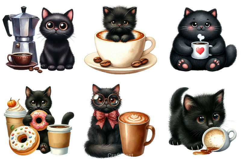 Cat Silhouette Coffee Clipart Bundle - CraftNest - Digital Crafting and Art