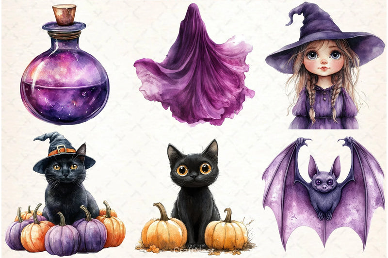 Purple Pastel Halloween Clipart Bundle - CraftNest - Digital Crafting and Art
