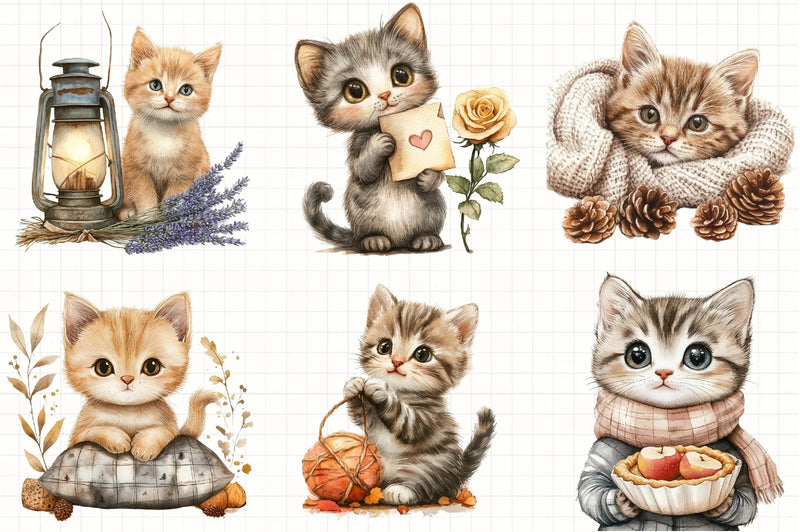 Cute Autumn Kitten Clipart Bundle - CraftNest - Digital Crafting and Art