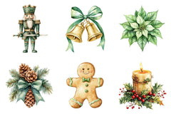 Vintage Green Christmas Winter Clipart Bundle - CraftNest - Digital Crafting and Art