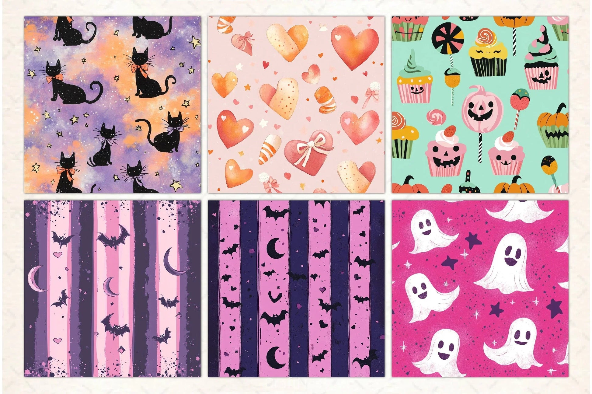 Cute Pastel Halloween Patterns Bundle - CraftNest - Digital Crafting and Art