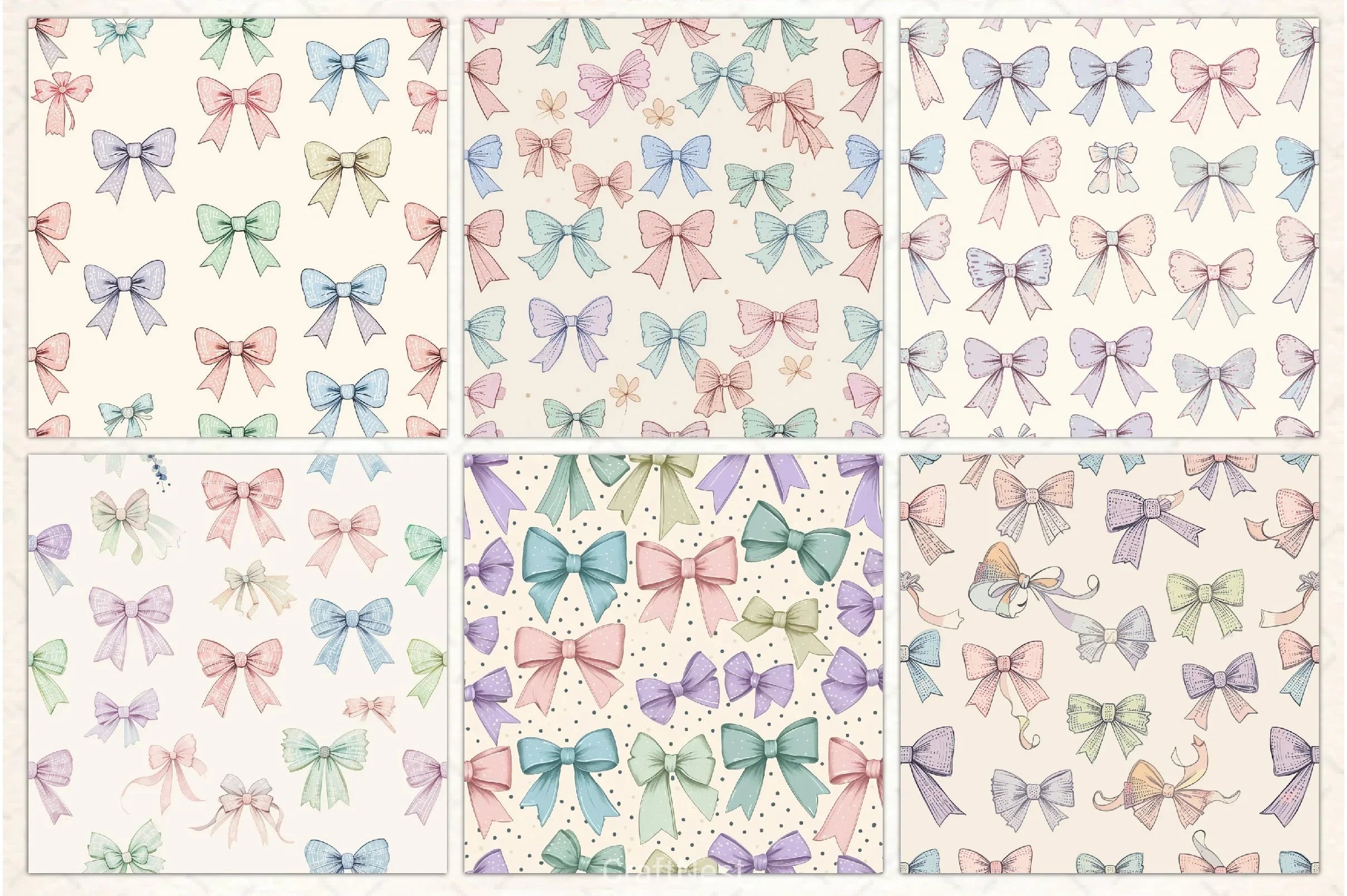 Pastel Coquette Bows Pattern Paper - CraftNest - Digital Crafting and Art