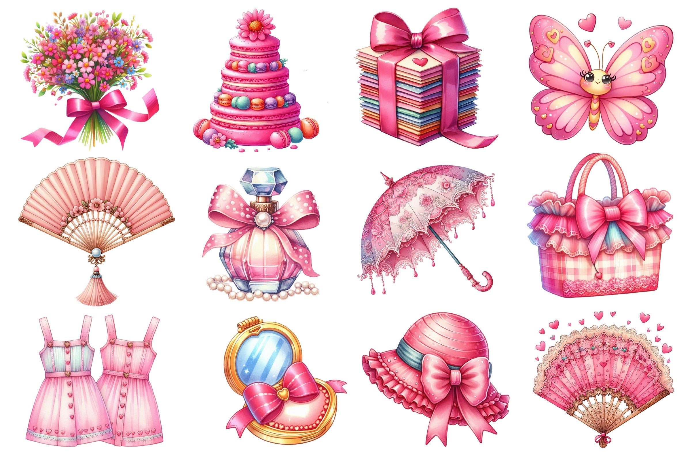 Pink Coquette Hello Summer Clipart Bundle