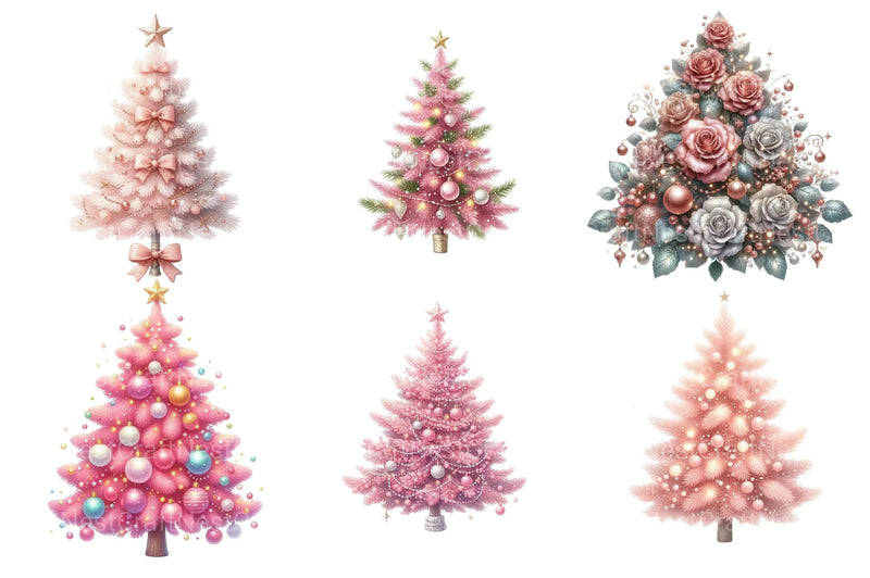 Pink Christmas Tree Clip Art Bundle - CraftNest - Digital Crafting and Art