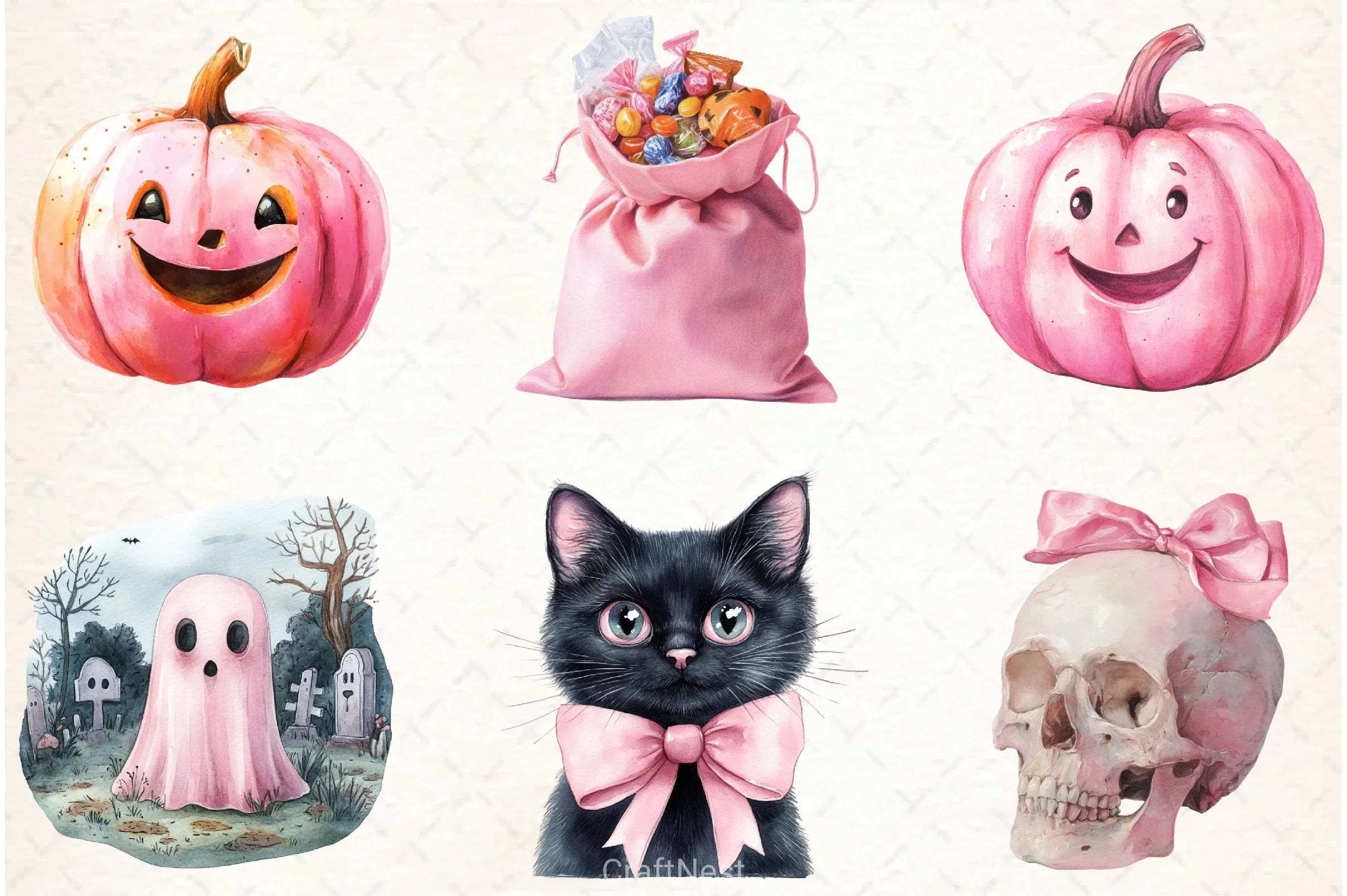 Pastel Pink Halloween Clipart Bundle - CraftNest - Digital Crafting and Art