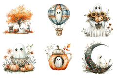 Boho Fall Halloween Ghost Clipart Bundle - CraftNest - Digital Crafting and Art