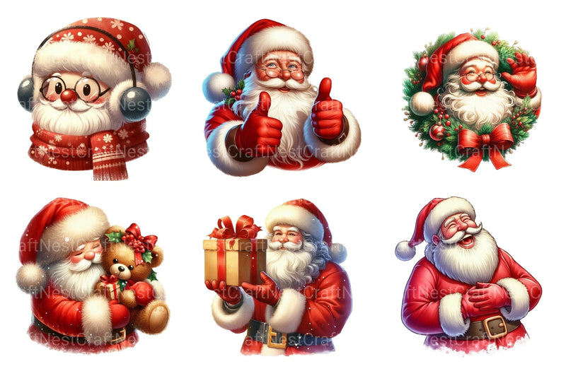 Santa Claus Cute Christmas Whimsical Clipart Bundle Commercial License - CraftNest - Digital Crafting and Art