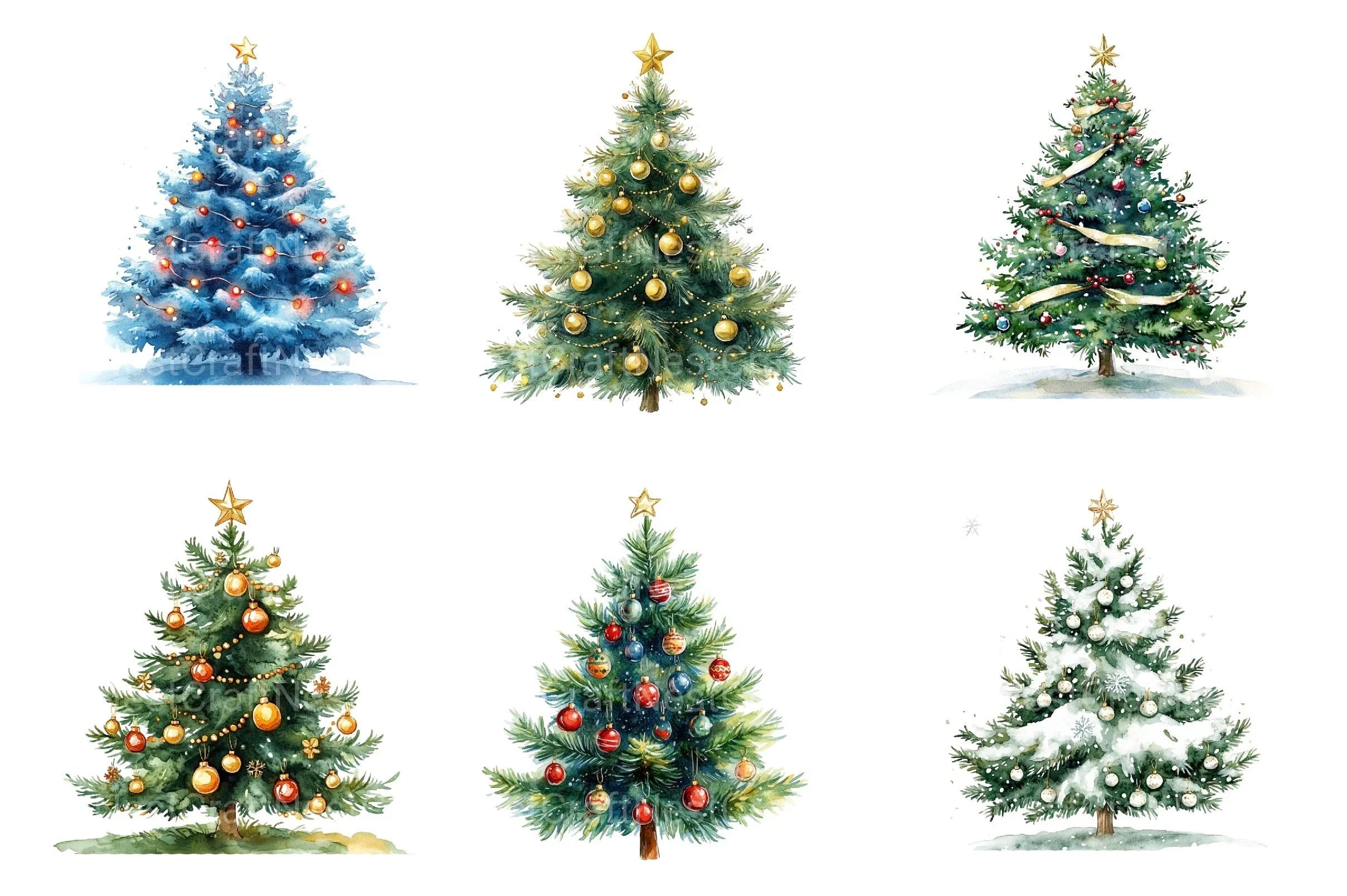Whimsical Christmas Tree Clipart Bundle - CraftNest - Digital Crafting and Art