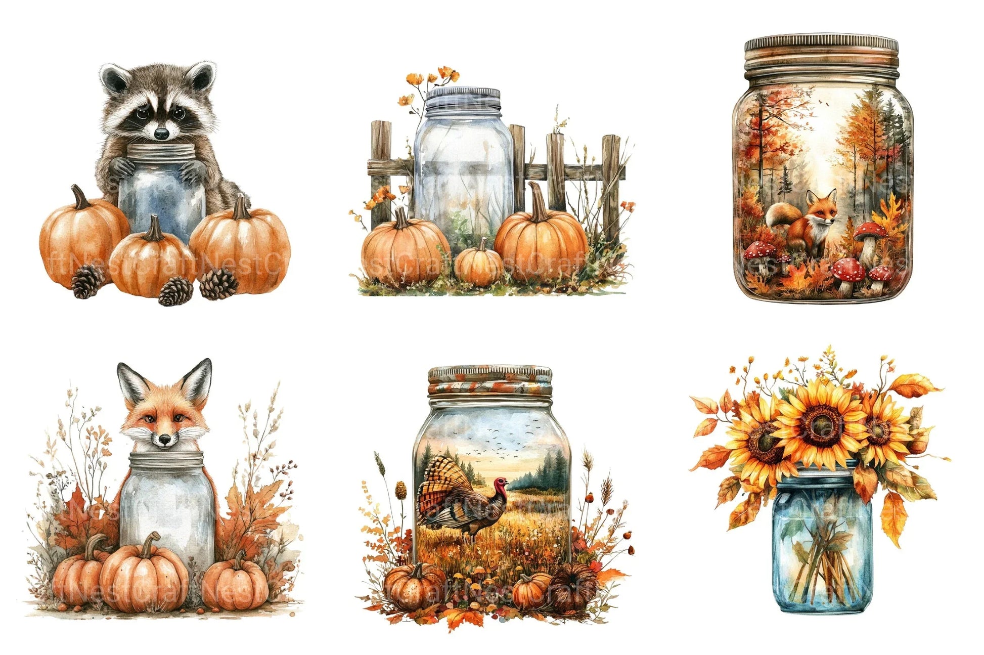 Fall Mason Jar Design Clipart Bundle - CraftNest - Digital Crafting and Art