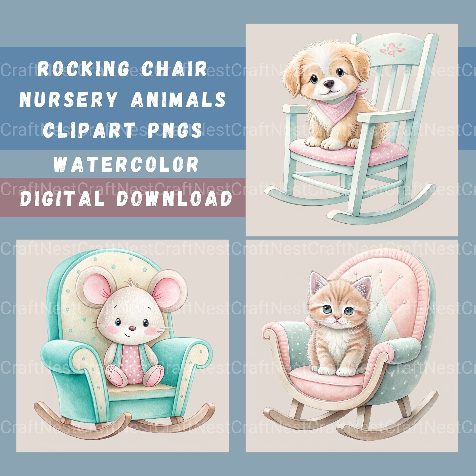 Rocking Chair Nursery Animals Clipart Bundle