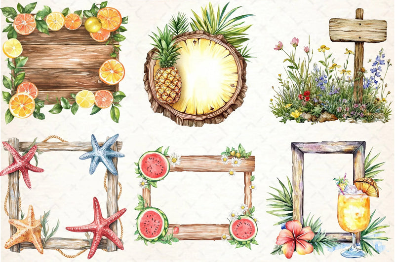 Summer Wood Border Clipart Bundle - CraftNest - Digital Crafting and Art