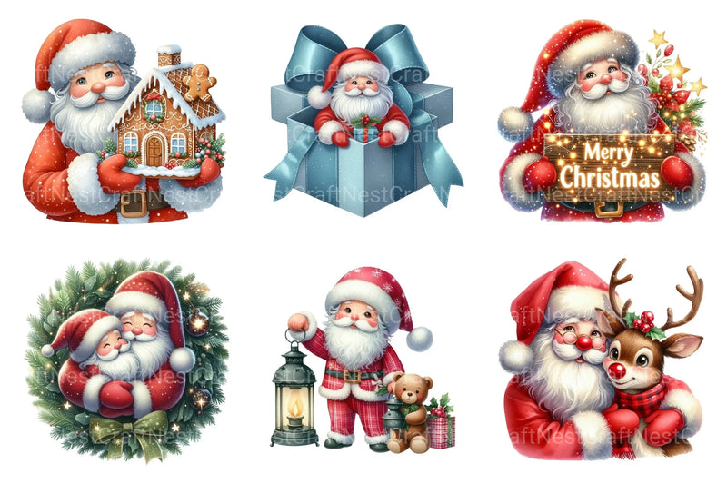 Cartoon Santa Christmas Clipart Bundle - CraftNest - Digital Crafting and Art