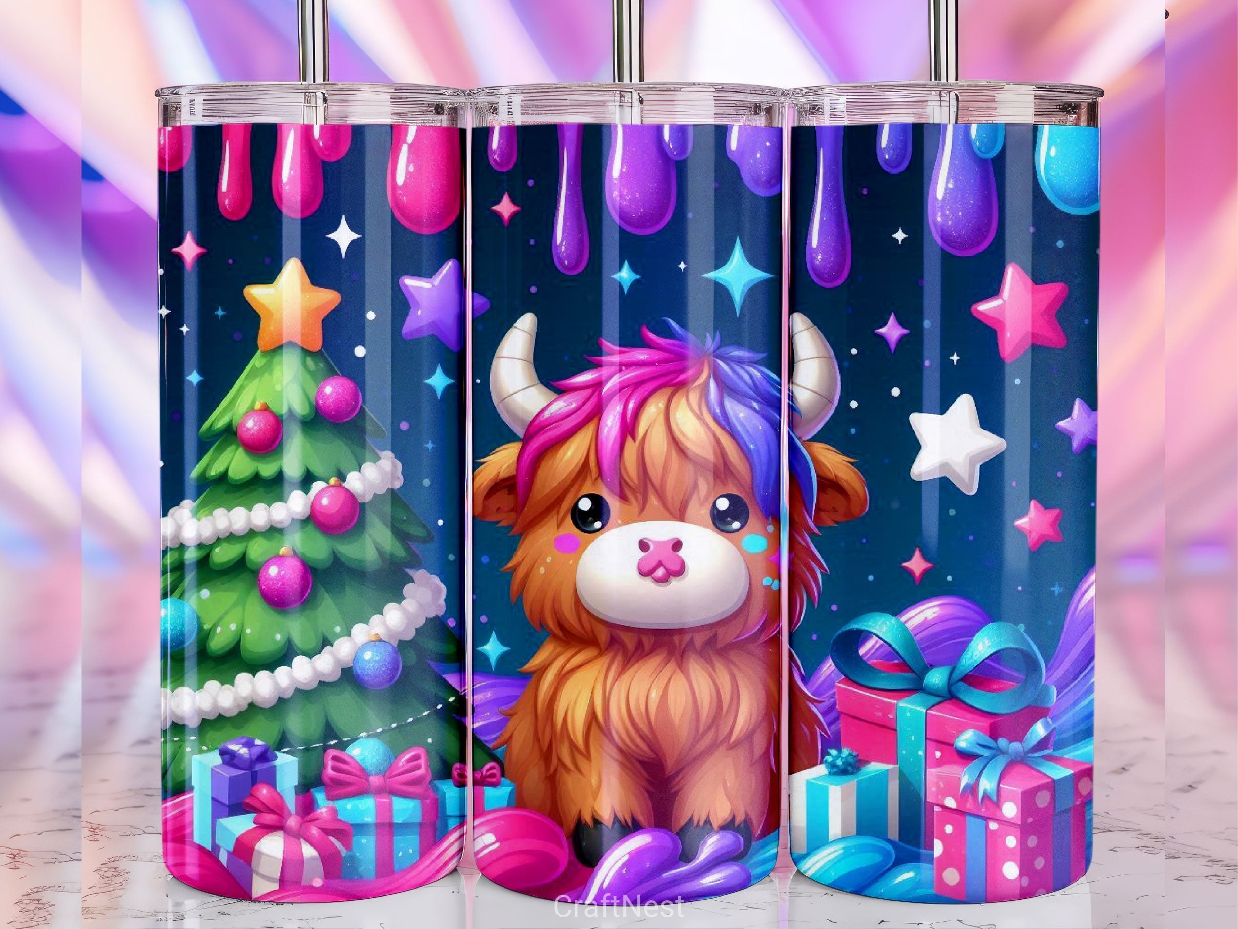 Christmas Highland Cow Tumbler Wrap Bundle 3