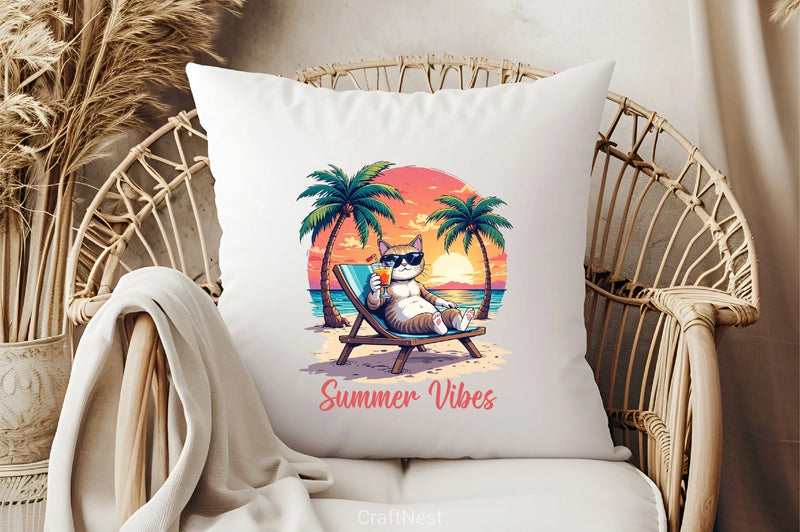 Summer Vibes Cat Clipart Bundle 1 - CraftNest - Digital Crafting and Art