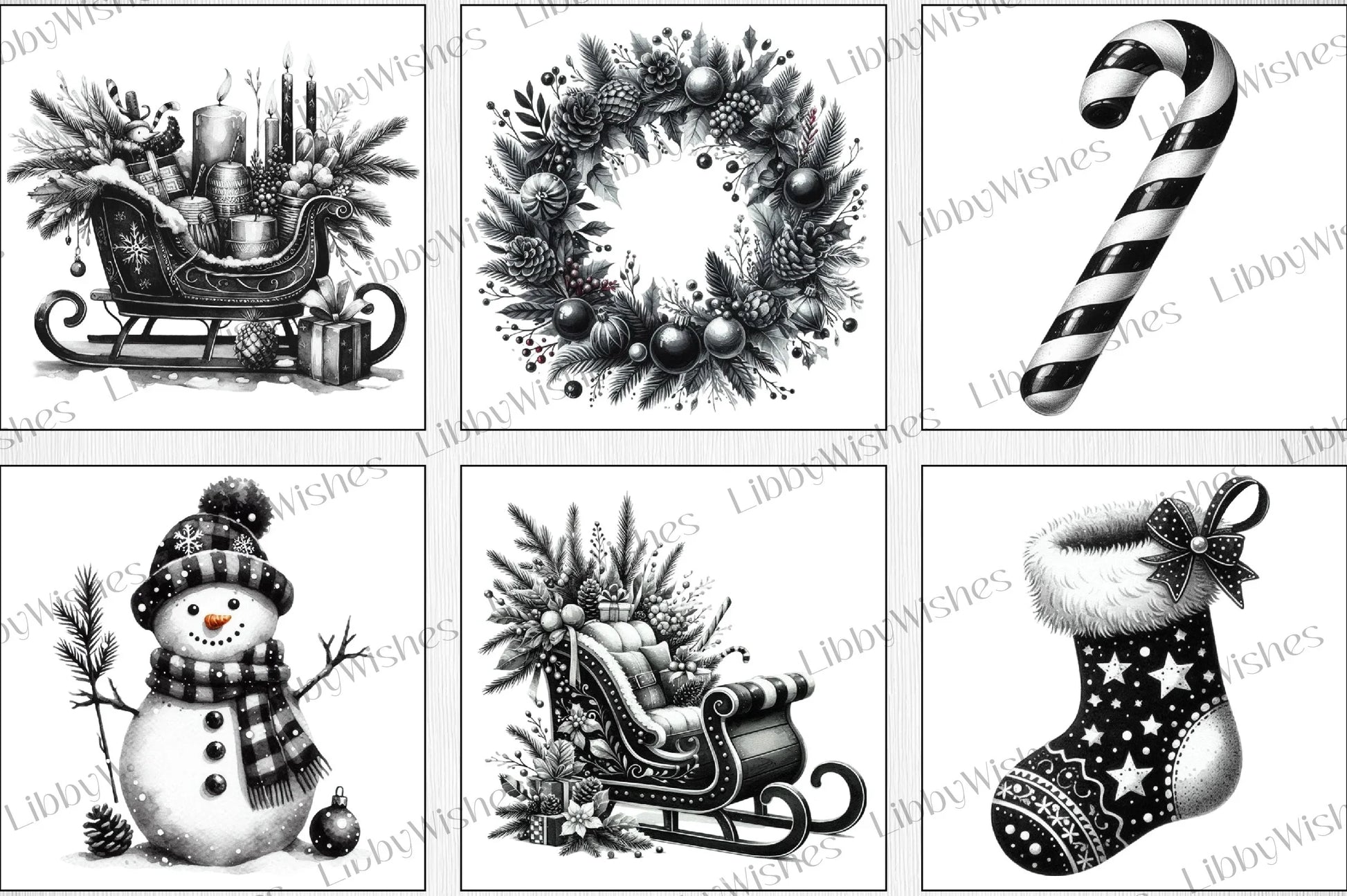 Black & White Christmas Clipart Bundle 1 - CraftNest - Digital Crafting and Art