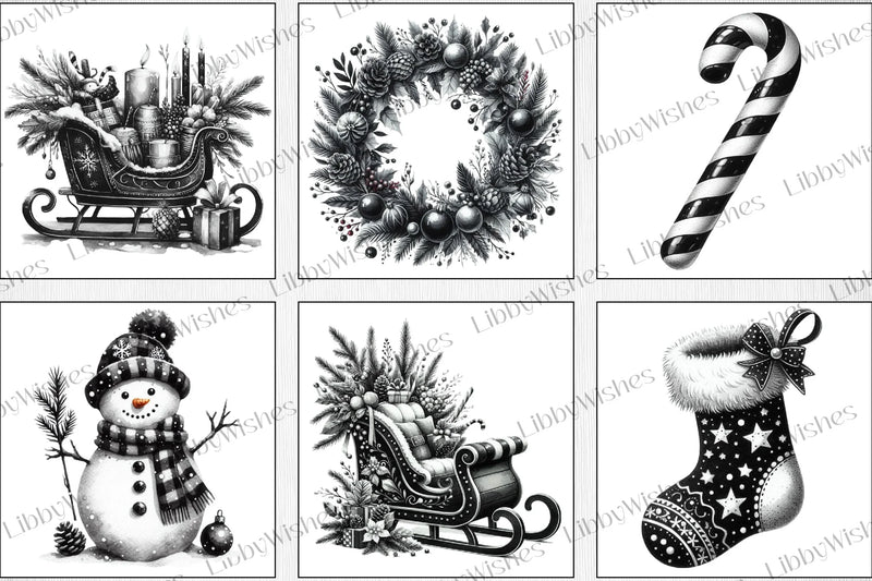 Black & White Christmas Clipart Bundle 1 - CraftNest - Digital Crafting and Art