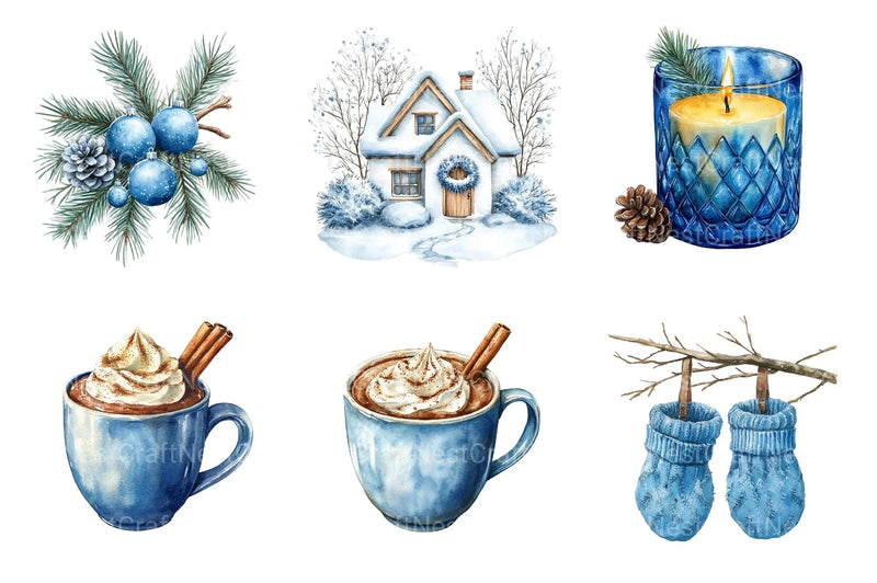 Blue Christmas Magic Winter Cozy Clipart Bundle 2 - CraftNest - Digital Crafting and Art