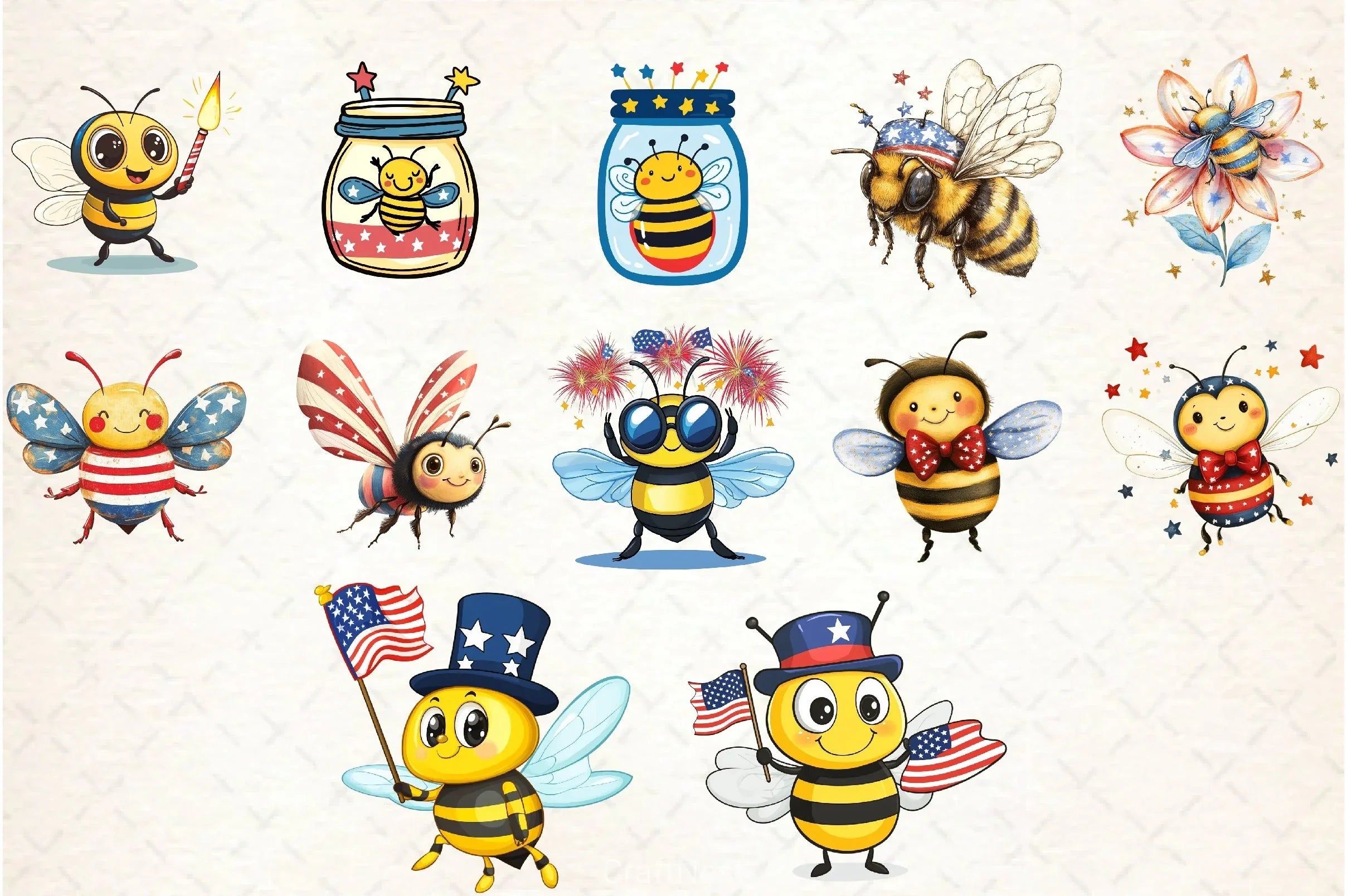 4th of July Bee Clipart Bundle - CraftNest - Digital Crafting and Art