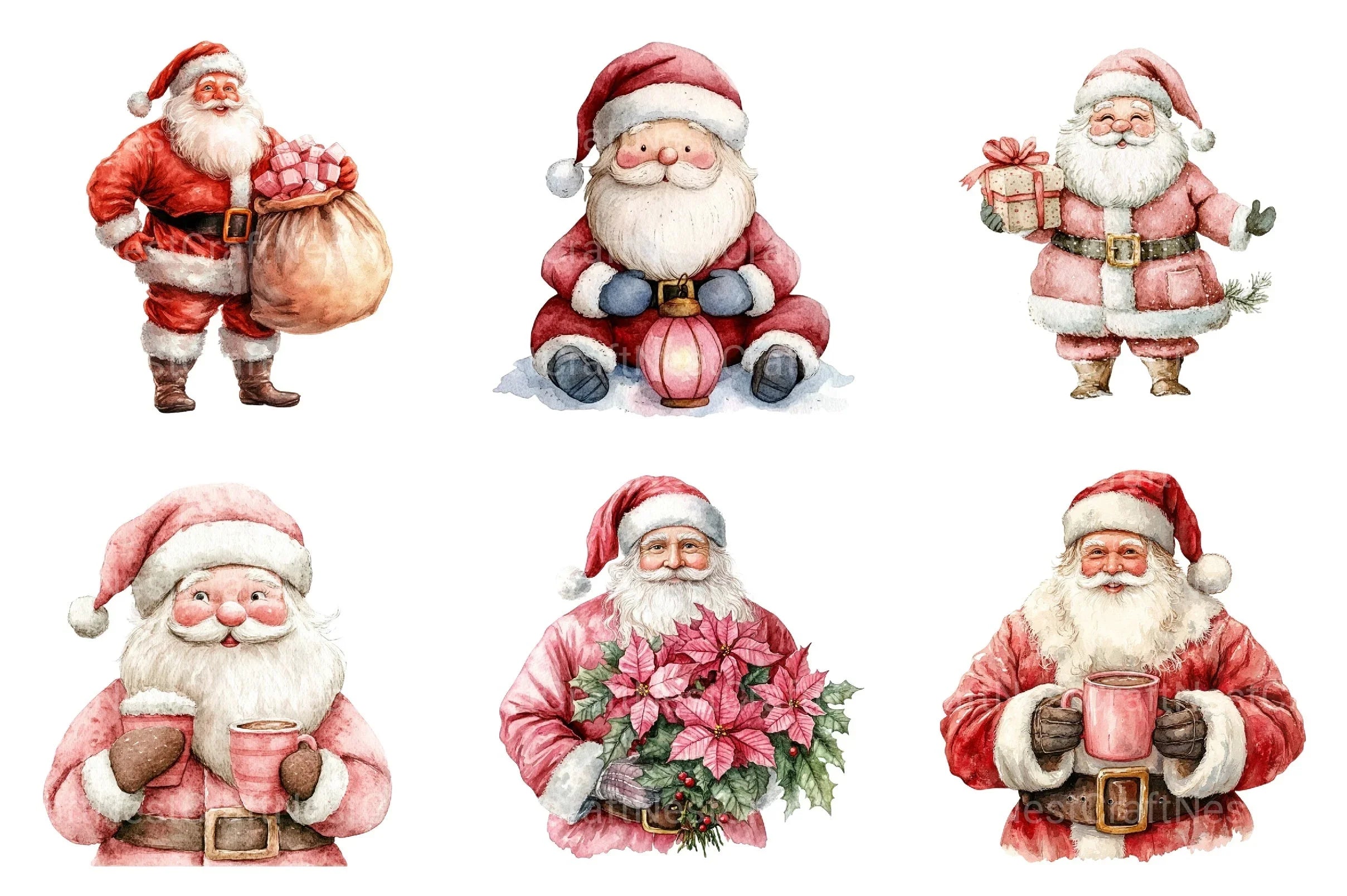 Pink Trendy Christmas Santa Clipart Bundle - CraftNest - Digital Crafting and Art