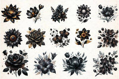Glitter Black Spring Flower Clipart Bundle - CraftNest - Digital Crafting and Art